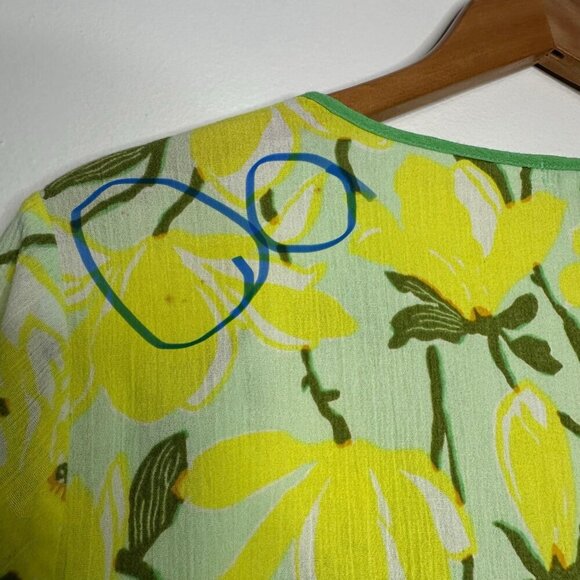 J Crew Tunic top Floral  Size L Yellow Green Cotton - Picture 8 of 9